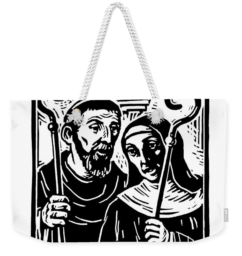 Sts. Benedict And Scholastica Weekender Tote Bag featuring the painting Sts. Benedict and Scholastica - JLBAS by Julie Lonneman