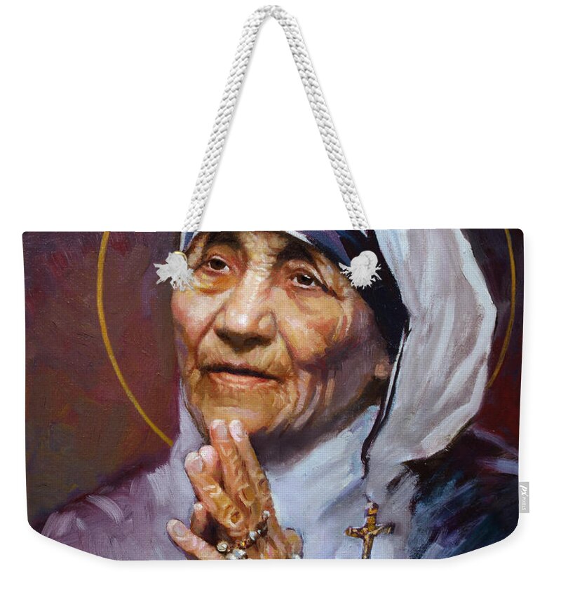St.teresa Weekender Tote Bag featuring the painting St.Teresa of Calcutta by Ylli Haruni