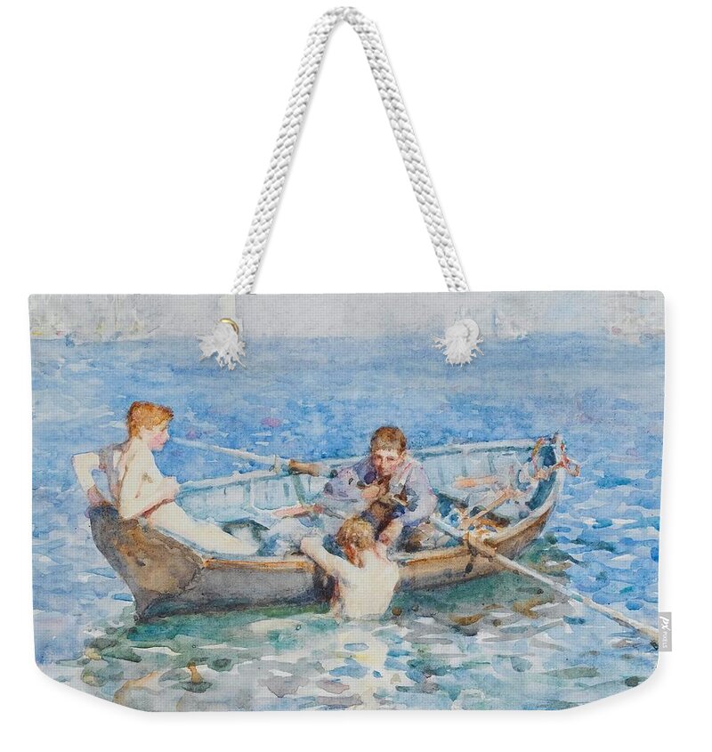 August Blue Weekender Tote Bag featuring the painting Study for August Blue by Henry Scott Tuke