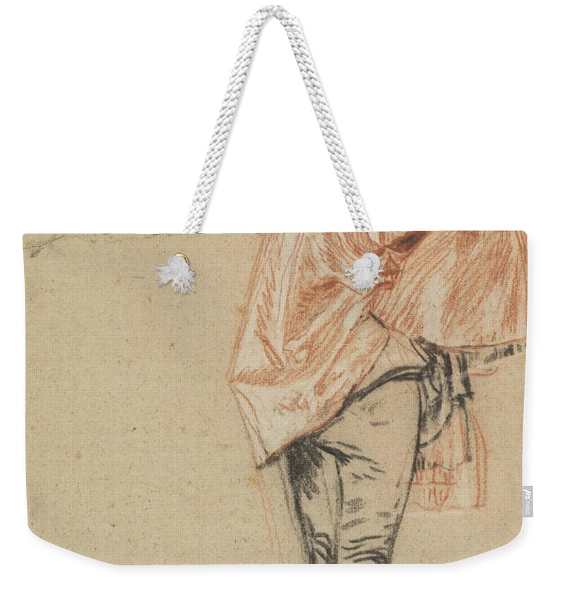 French Painters Weekender Tote Bag featuring the drawing Study of a Standing Dancer with an Outstretched Arm by Antoine Watteau