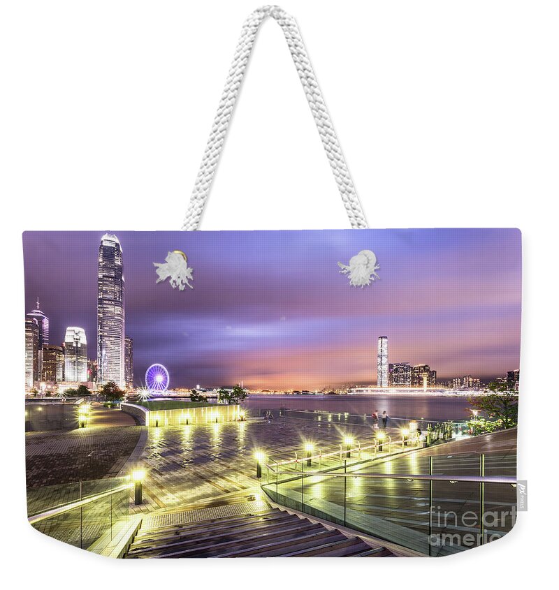 China Weekender Tote Bag featuring the photograph Stunning night view of the famous Hong Kong island skyline and V by Didier Marti