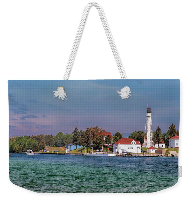 Lighthouse Weekender Tote Bag featuring the photograph Sturgeon Bay Ship Canal Light Tower by Susan Rissi Tregoning