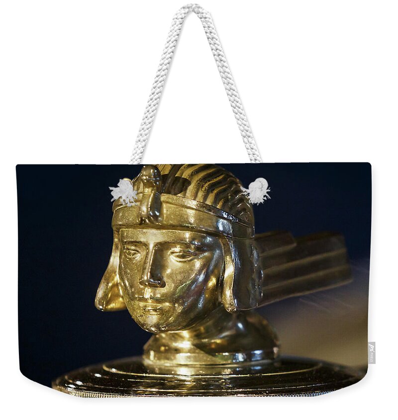 Stutz Weekender Tote Bag featuring the photograph Stutz Hood Ornament by Dennis Hedberg