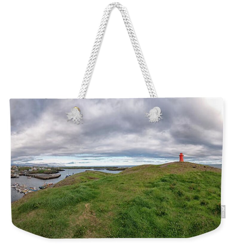 Iceland Weekender Tote Bag featuring the photograph Stykkisholmur Harbor Pano by Tom Singleton