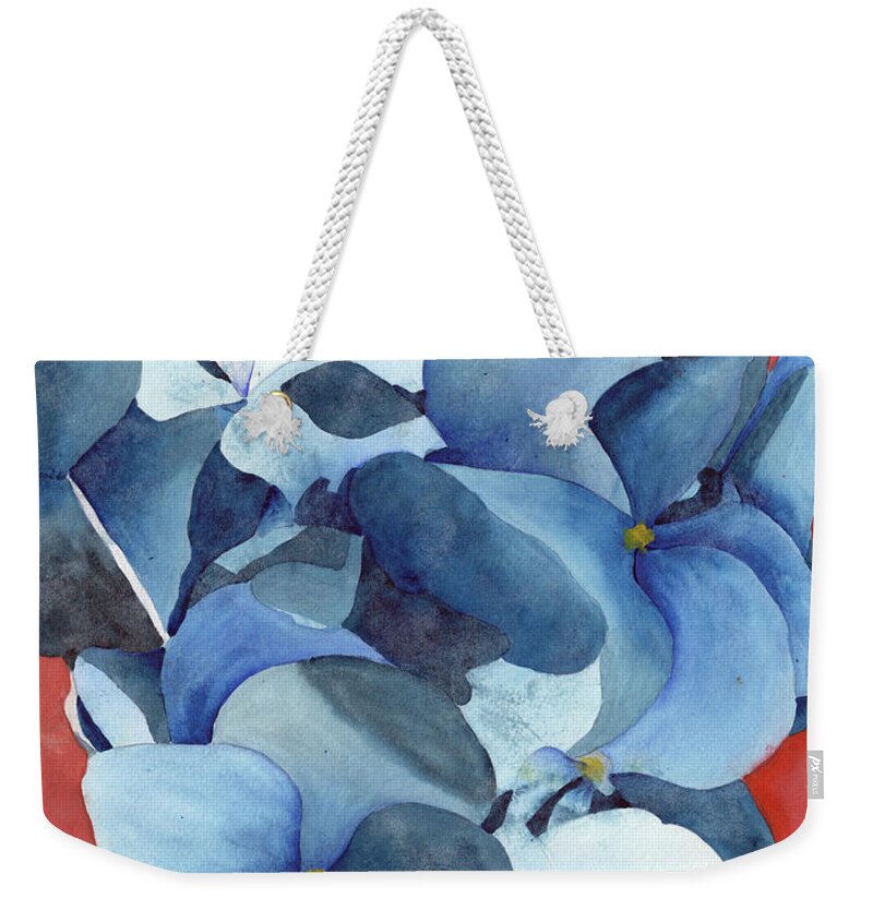 Hydrangea Weekender Tote Bag featuring the painting Stylized Hydrangea by Ken Powers