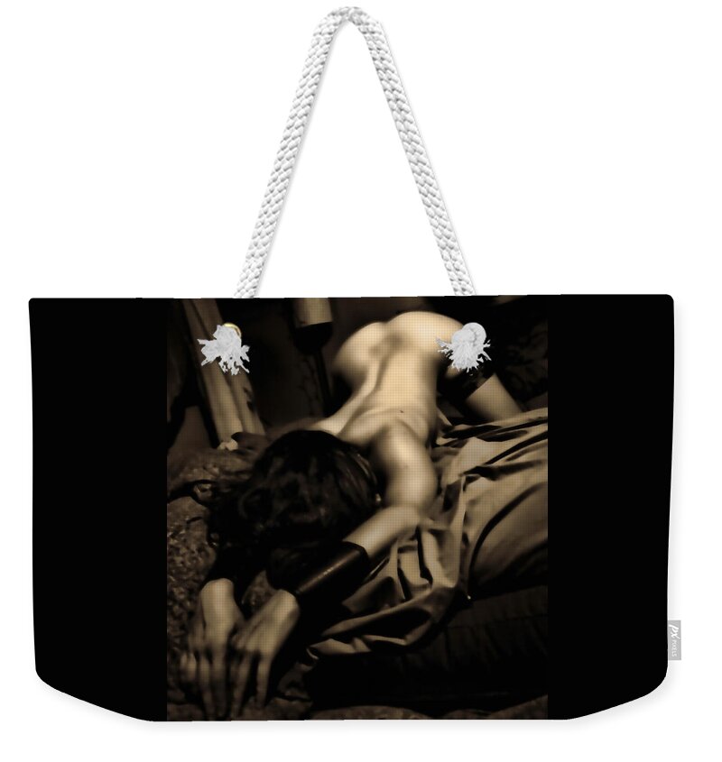 Dark Weekender Tote Bag featuring the photograph Submit by Recreating Creation