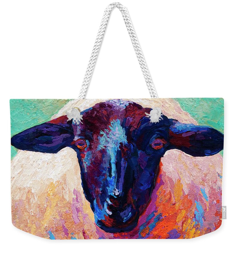 Suffolk Weekender Tote Bag featuring the painting Suffolk Ewe by Marion Rose