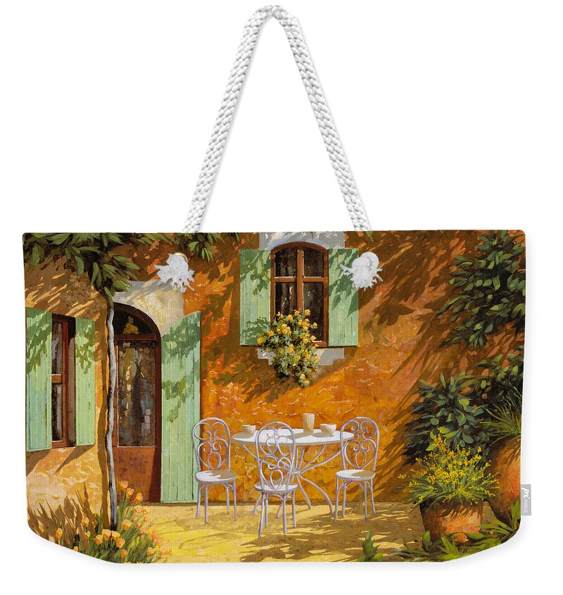 Quiete Weekender Tote Bag featuring the painting Sul Patio by Guido Borelli