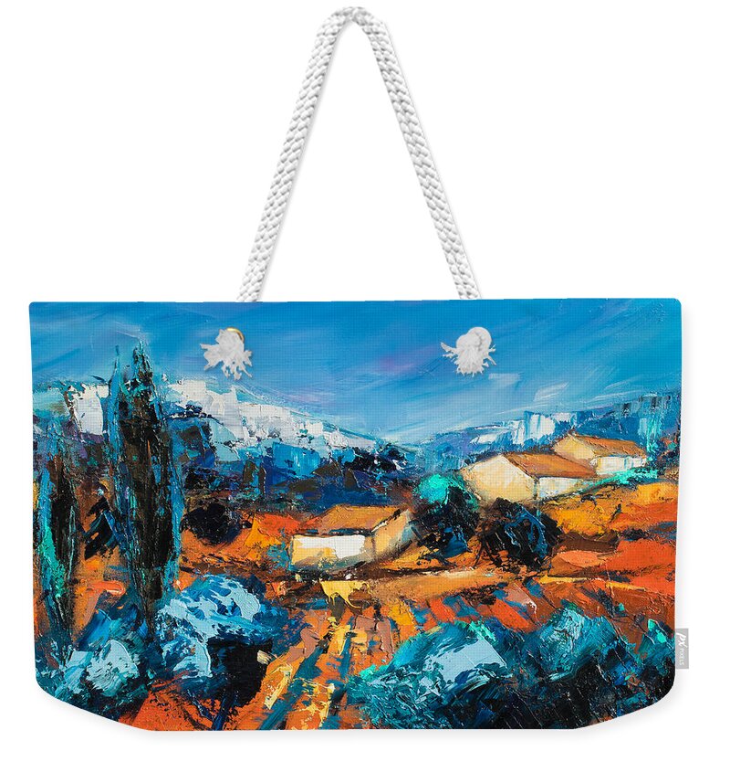 Landscape Weekender Tote Bag featuring the painting Sulla Collina by Elise Palmigiani
