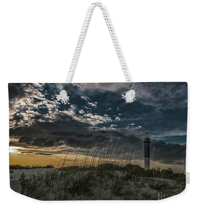 Sullivan's Island Lighthouse Weekender Tote Bag featuring the photograph Sullivan's Island Lighthouse Dark Contrast by Dale Powell