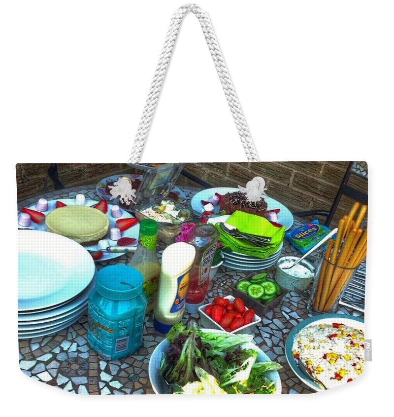 Food Photography Weekender Tote Bag featuring the photograph Summer Al Fresco Dining by Joan-Violet Stretch