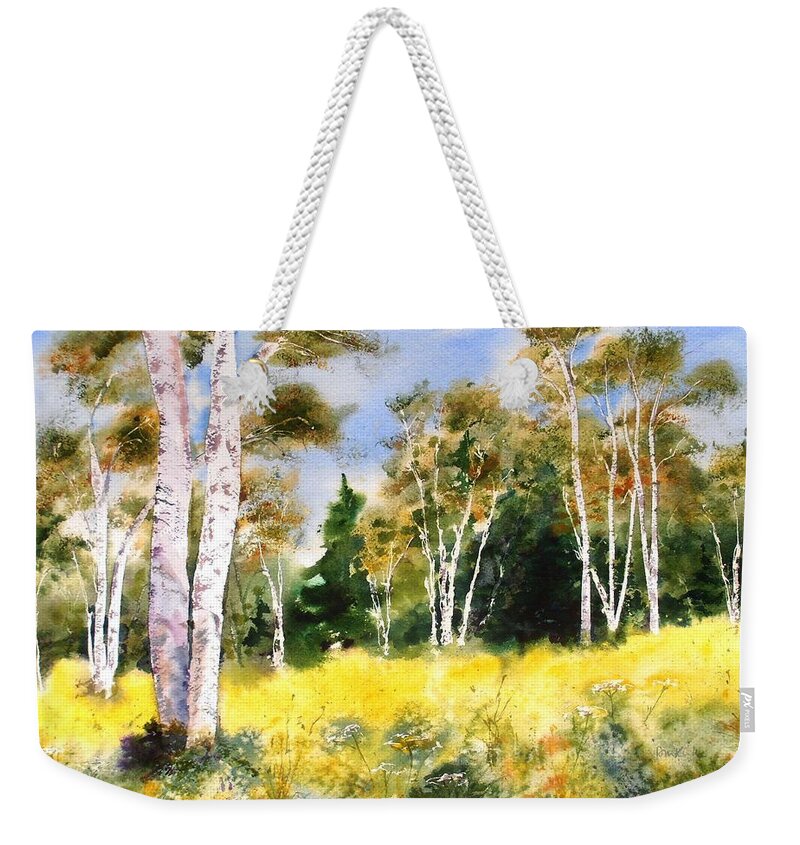 Maine Weekender Tote Bag featuring the painting Summer Birches by Diane Kirk