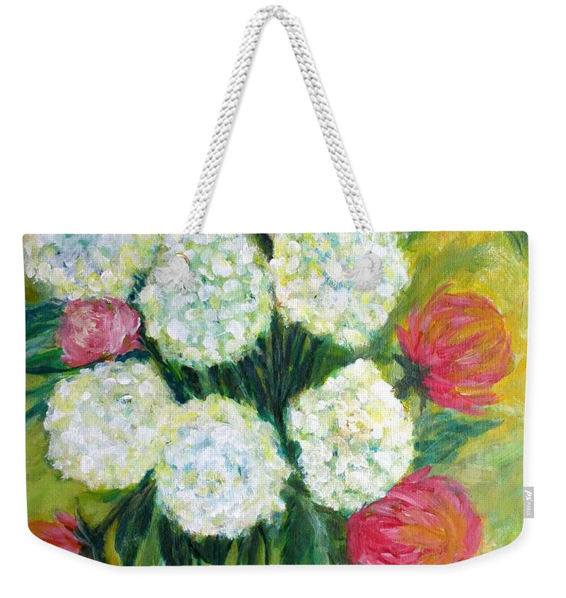 Abstract Florals Weekender Tote Bag featuring the painting Summer Bouquet by Christine Chin-Fook