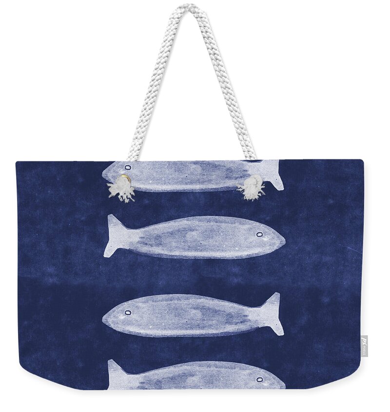 Blue Weekender Tote Bag featuring the mixed media Summer Fish- Art by Linda Woods by Linda Woods