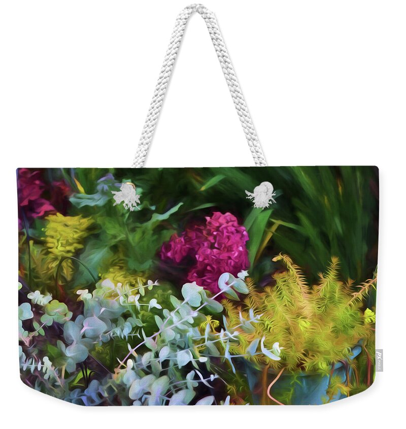 Painterly Weekender Tote Bag featuring the painting Summer Garden 4 by Bonnie Bruno