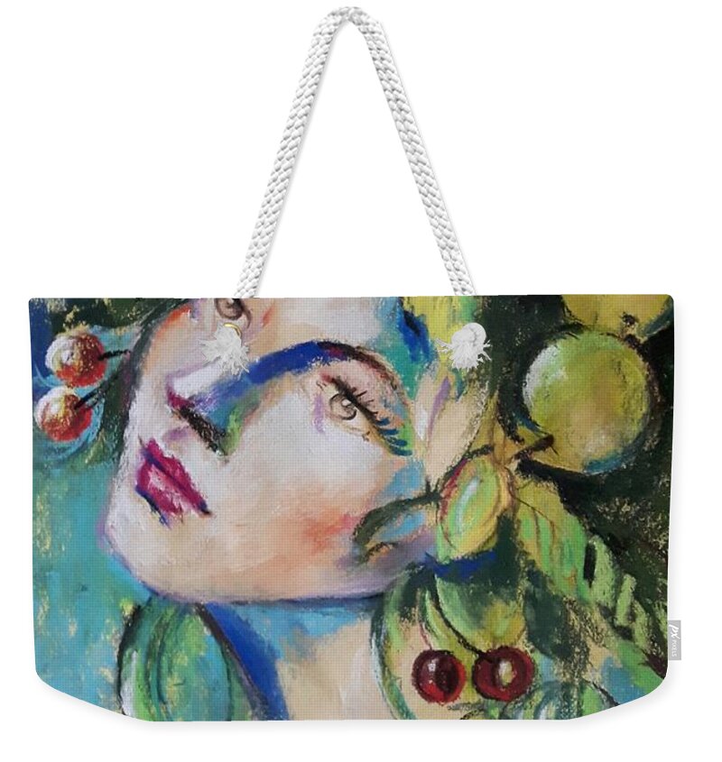 Summer Weekender Tote Bag featuring the painting Summer girl by Vali Irina Ciobanu