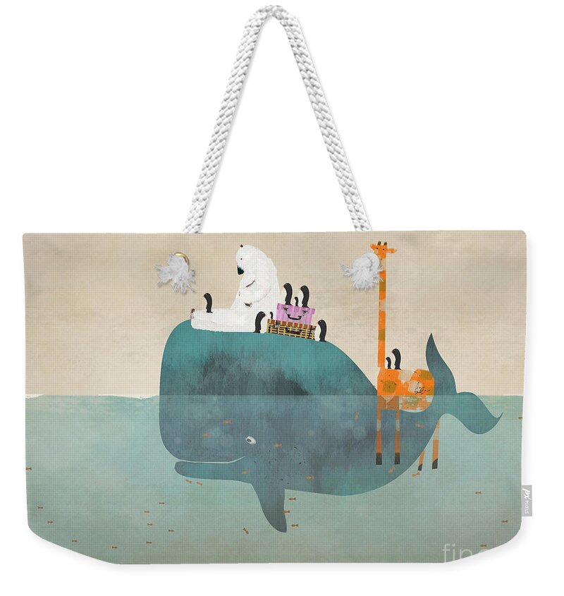 Whales Weekender Tote Bag featuring the painting Summer Holiday by Bri Buckley