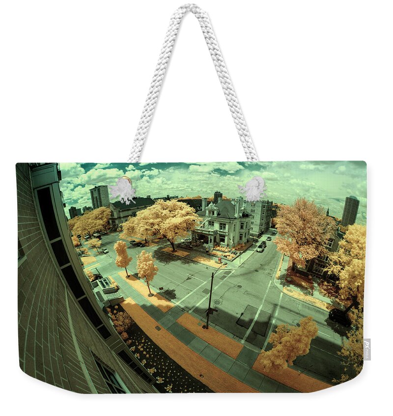 Infrared Weekender Tote Bag featuring the photograph Summer in the City #1 by John Roach