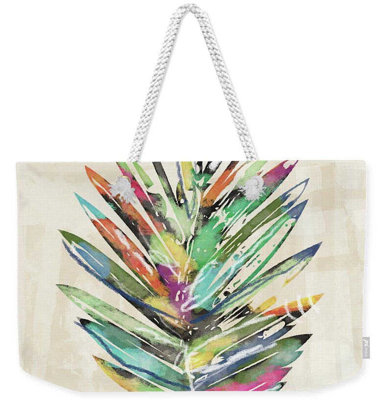 Tropical Weekender Tote Bag featuring the mixed media Summer Palm Leaf- Art by Linda Woods by Linda Woods