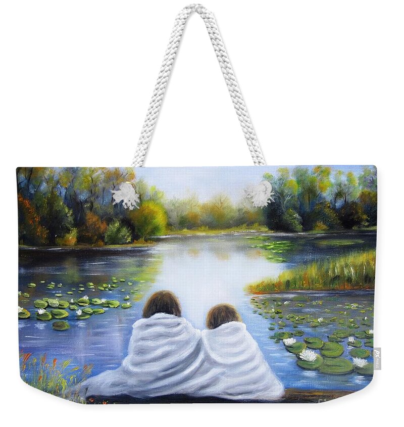 Lake Weekender Tote Bag featuring the painting summer Secrets by Vesna Martinjak