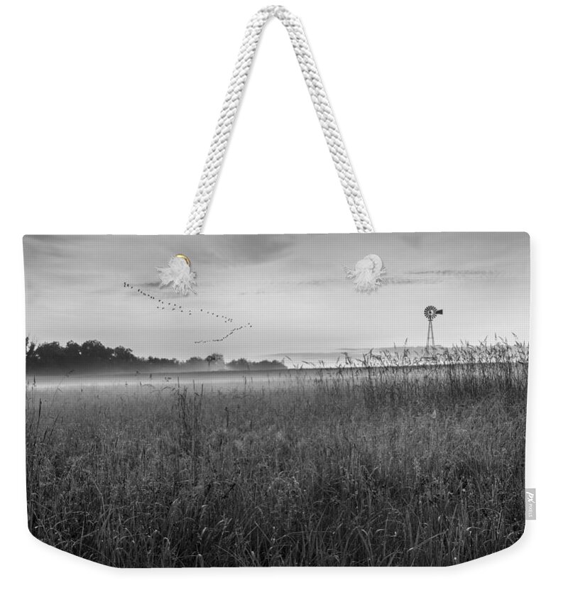 Black And White Landscape Weekender Tote Bag featuring the photograph Summer Sunrise 2015 bw by Bill Wakeley