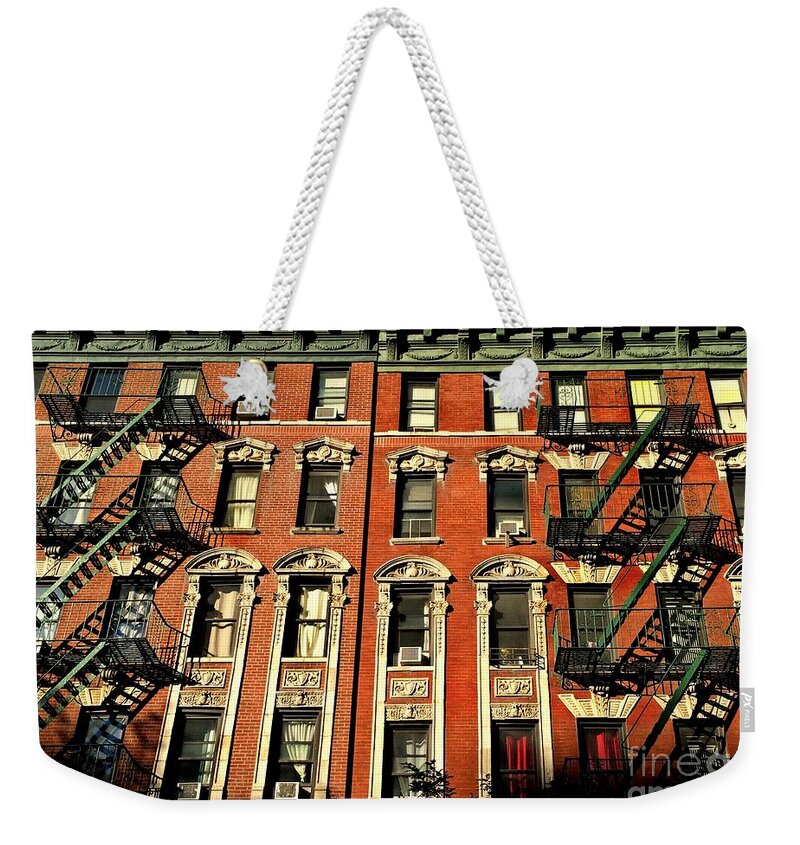 Old Buildings Weekender Tote Bag featuring the photograph Sun and Shadow - The Rhythm of New York by Miriam Danar