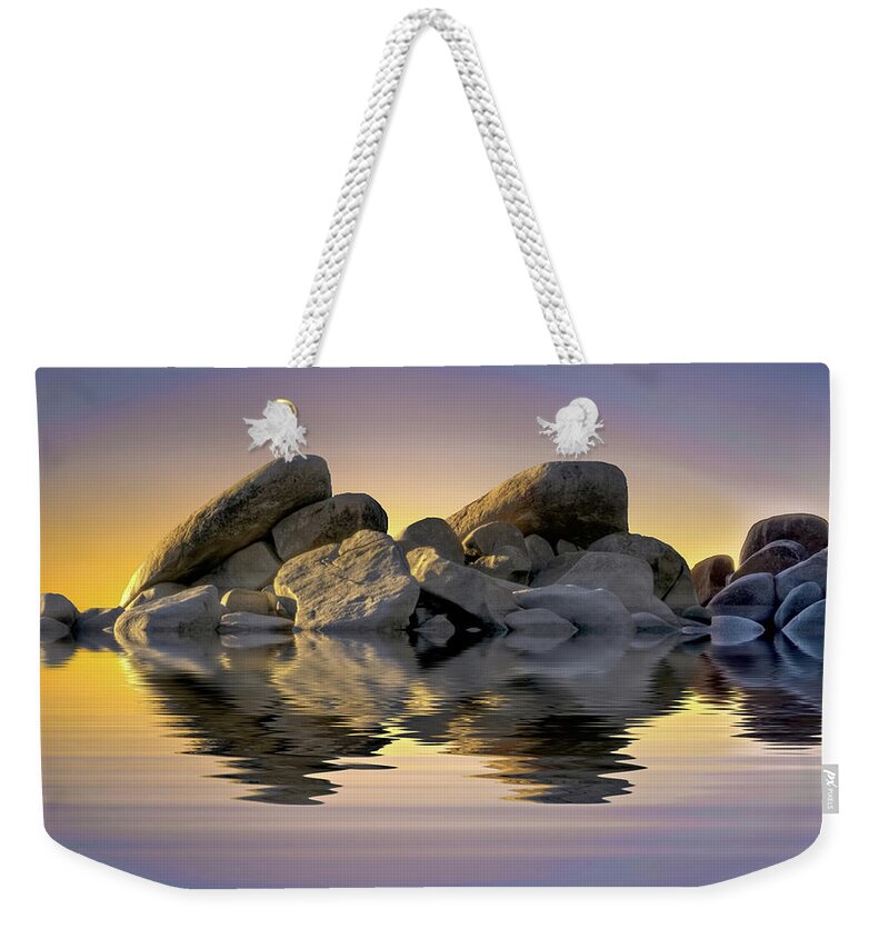 Beautiful Weekender Tote Bag featuring the photograph Sun Bathed Rocks by Maria Coulson