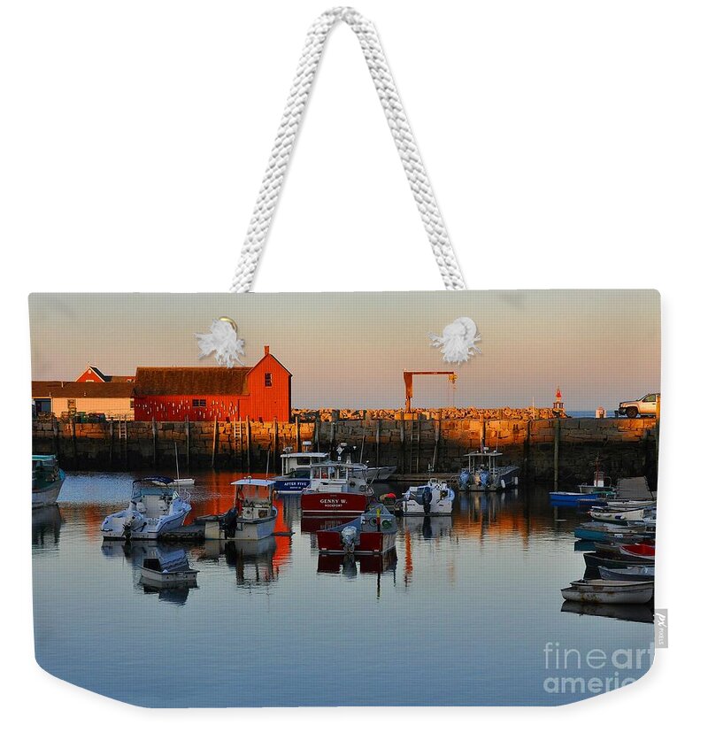 Motif #1 Weekender Tote Bag featuring the photograph Sun Glow at the Motif by Steve Brown