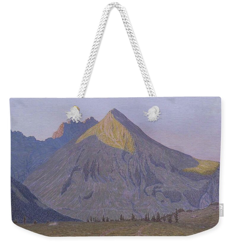 Alexandre Perrier Weekender Tote Bag featuring the painting Sun on the tops by MotionAge Designs