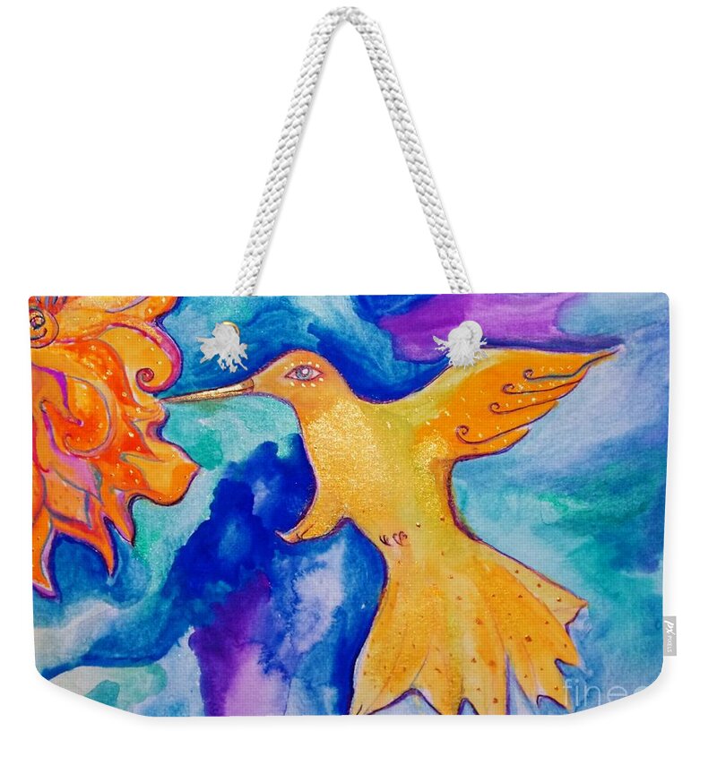 Watercolor Weekender Tote Bag featuring the painting Sunbird by Garden Of Delights
