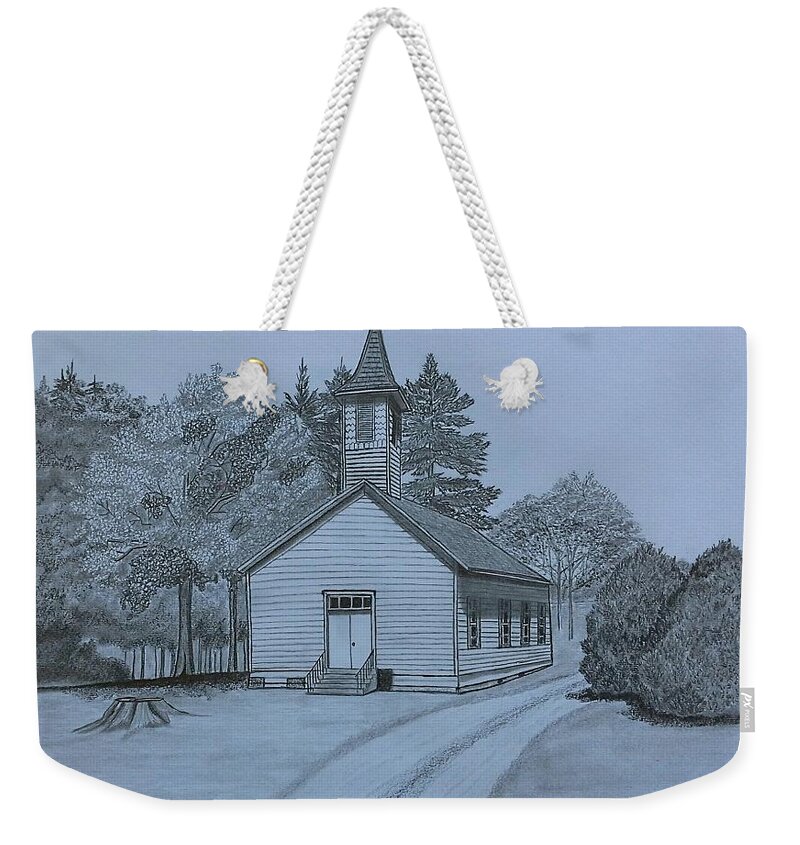 Church Weekender Tote Bag featuring the drawing Sunday in Fairview by Tony Clark