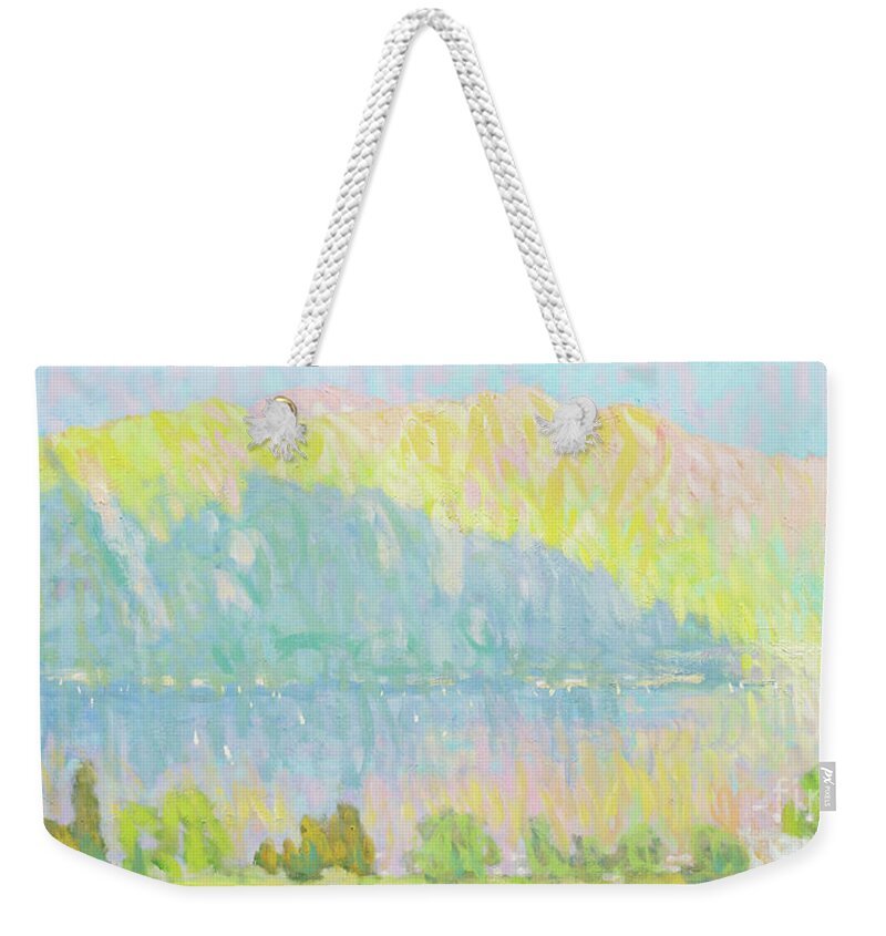 Lake Como Weekender Tote Bag featuring the painting Sunday Regatta by Jerry Fresia