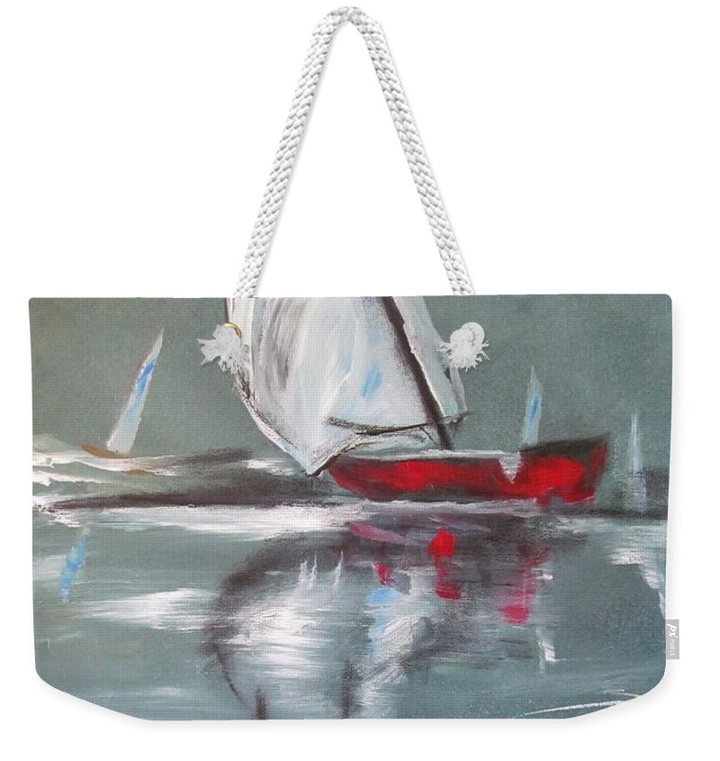 Sailboats Weekender Tote Bag featuring the painting Sunday Sail by Susan Voidets