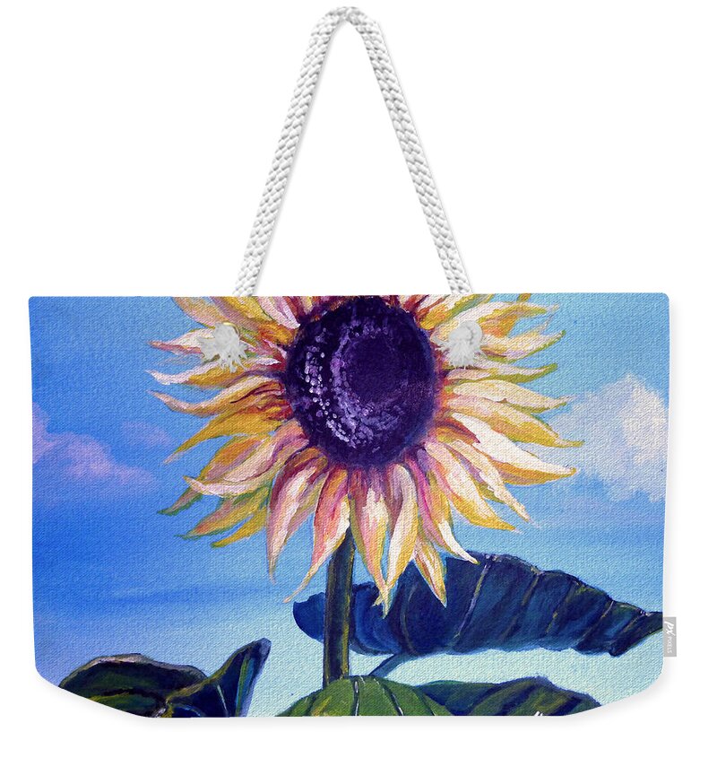Flower Weekender Tote Bag featuring the painting Sunflower by Alban Dizdari