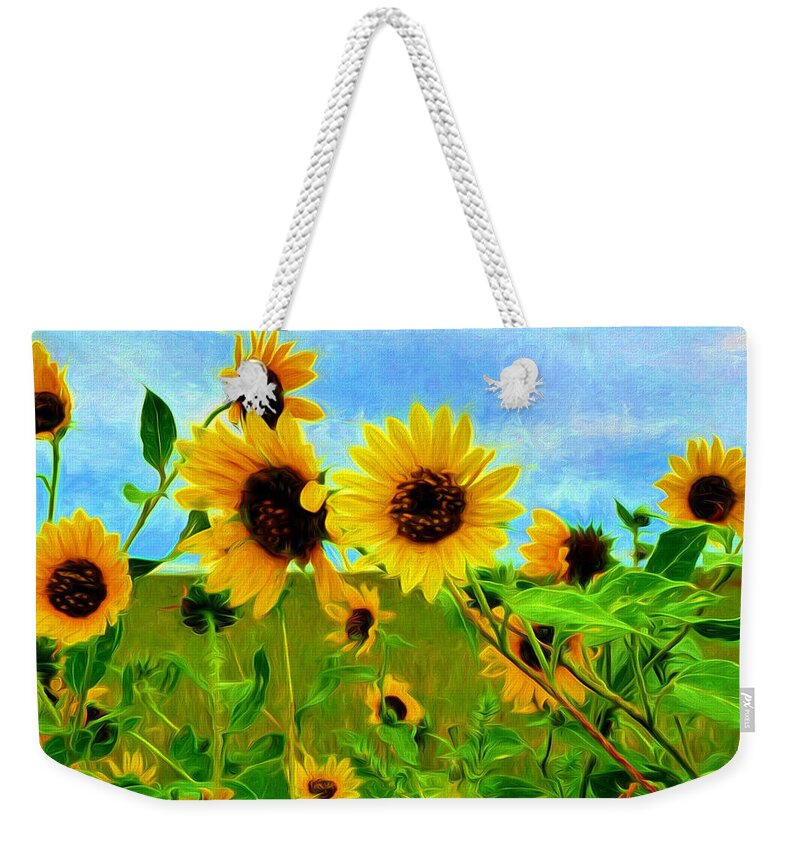 Best Weekender Tote Bag featuring the painting Sunflower Along the Road by Mitchell R Grosky