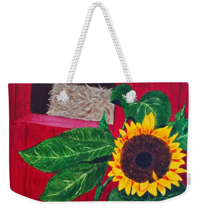 Barn Weekender Tote Bag featuring the painting Sunflower Barn by Nancy Sisco