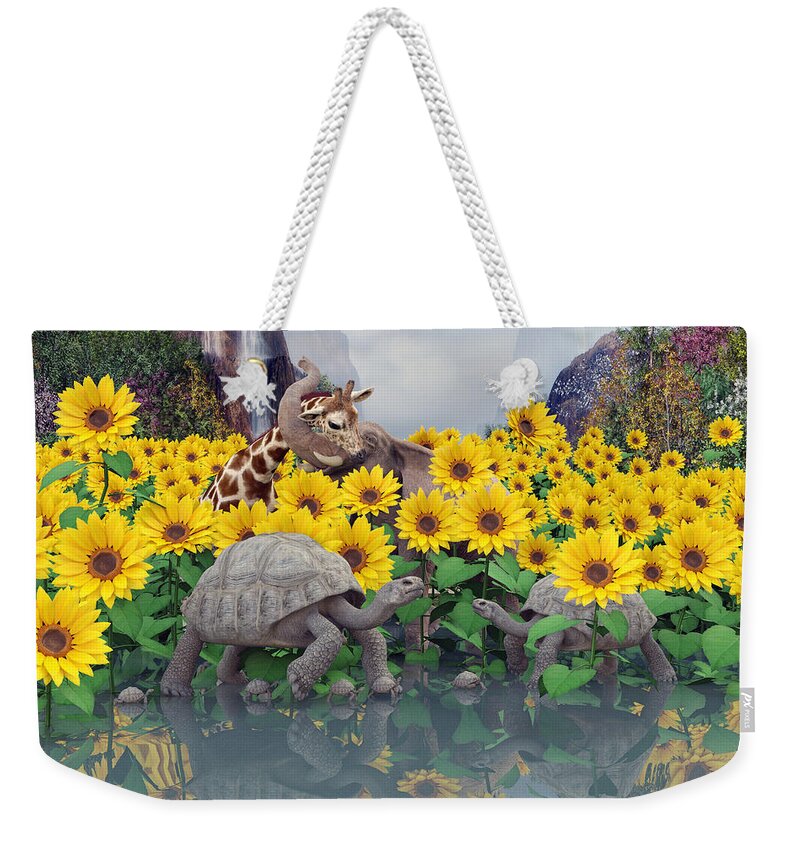 Sunflower Weekender Tote Bag featuring the digital art Sunflower Daydream by Betsy Knapp