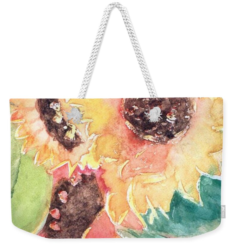 Sunflower Weekender Tote Bag featuring the painting Sunflower Glory by Renate Wesley