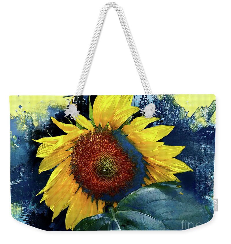  Weekender Tote Bag featuring the digital art Sunflower in Blue by Kathy Russell