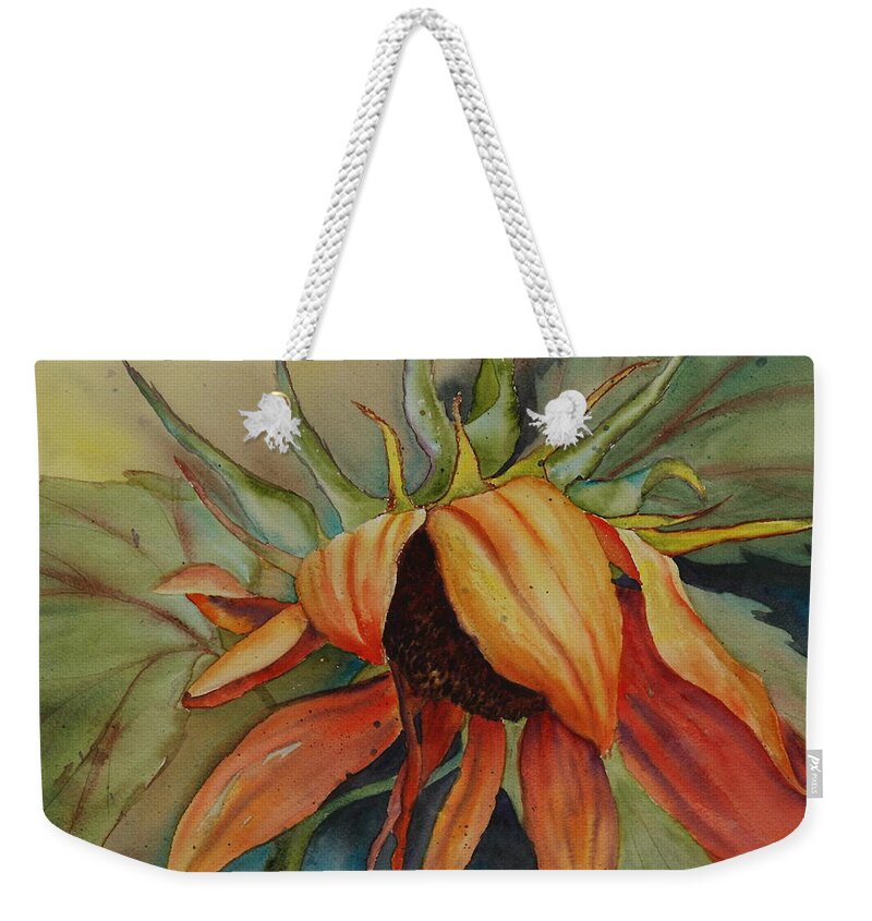 Sunflower Weekender Tote Bag featuring the painting Sunflower by Ruth Kamenev