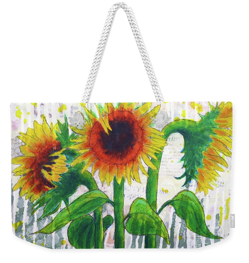 Sunflower Weekender Tote Bag featuring the painting Sunflower Sonata by Lisa Crisman