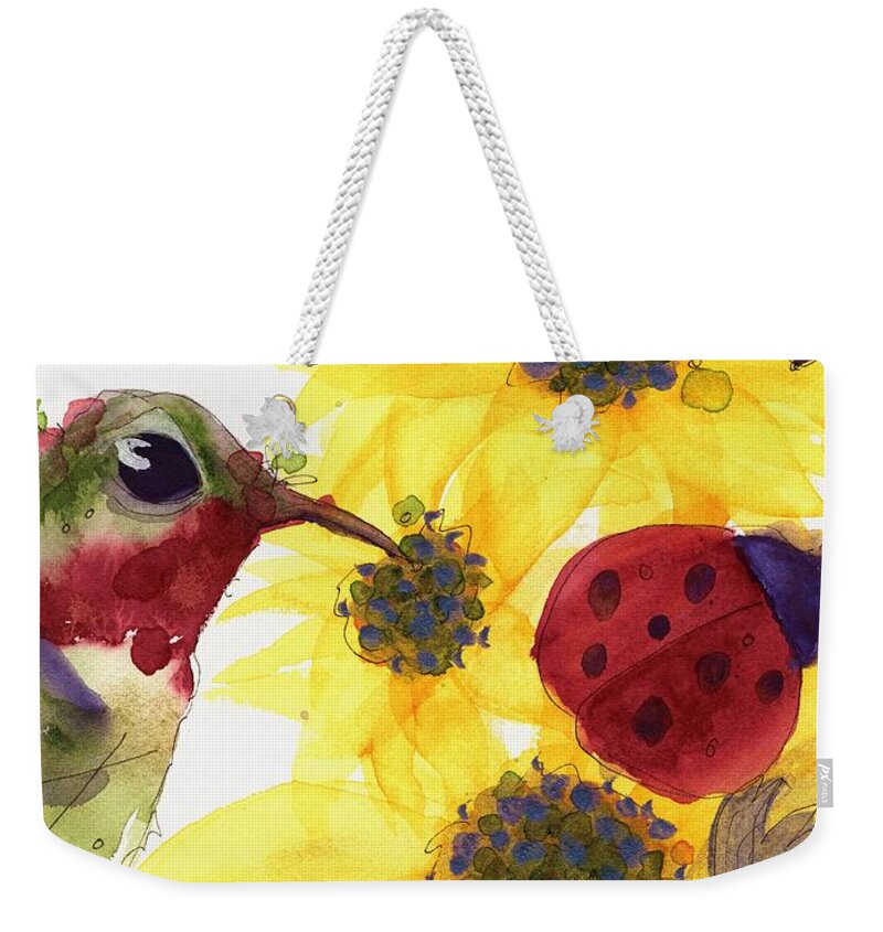 Hummingbird Weekender Tote Bag featuring the painting Sunflowers and Ladybugs by Dawn Derman