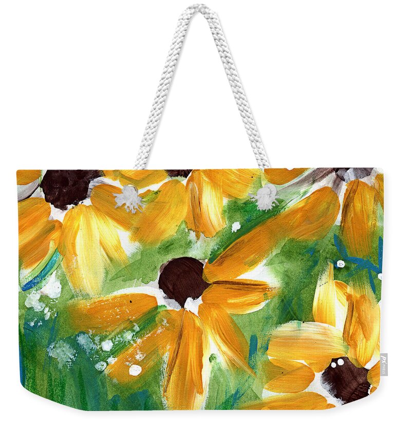 Sunflowers Weekender Tote Bag featuring the painting Sunflowers by Linda Woods