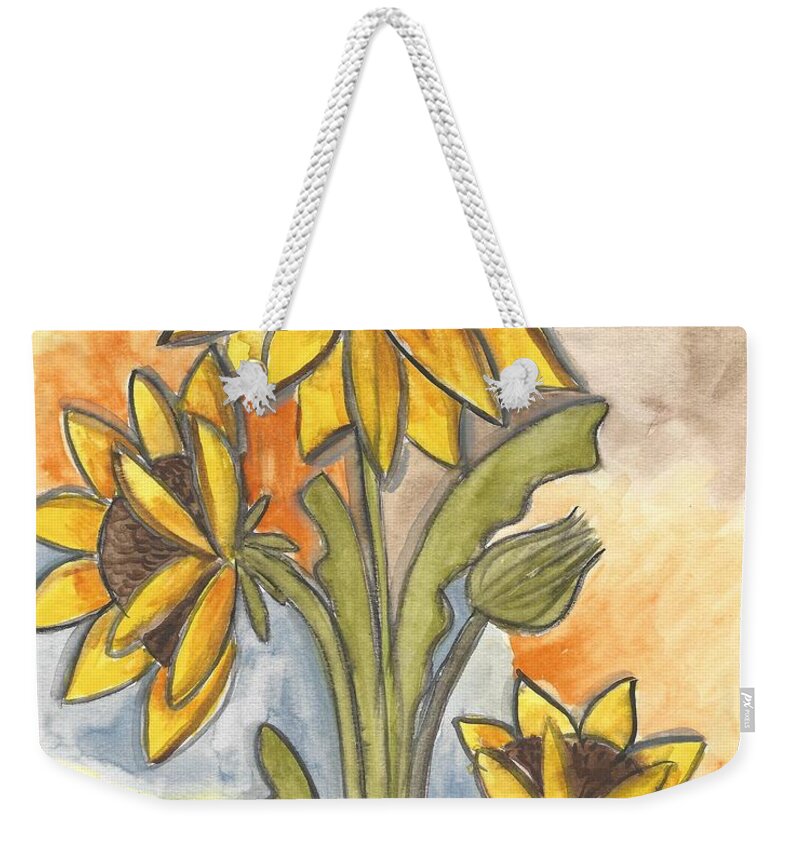 Sunflower Weekender Tote Bag featuring the painting Sunflowers by Monica Martin