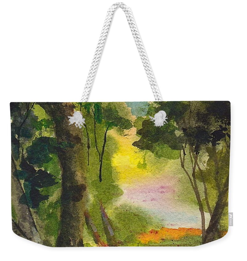 Trees Weekender Tote Bag featuring the painting Sunglow by Frank SantAgata