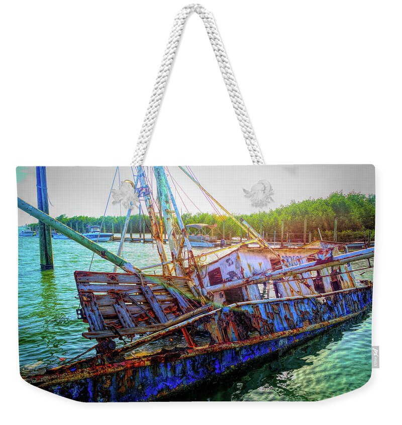 Fishing Boat Weekender Tote Bag featuring the photograph Sunken Ship by Alison Belsan Horton