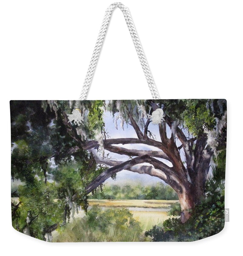 Marsh Weekender Tote Bag featuring the painting Sunlit Marsh by Mary McCullah
