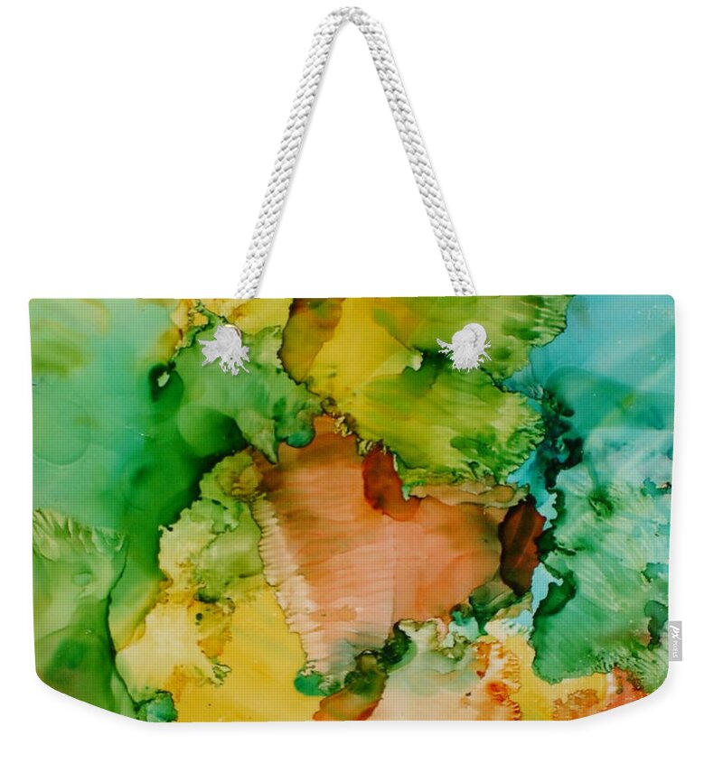 Abstract Weekender Tote Bag featuring the painting Sunlit Reef by Susan Kubes