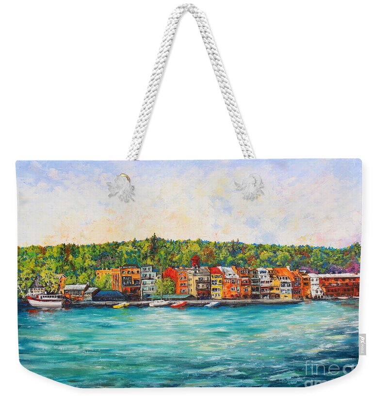 Skaneateles Ny Weekender Tote Bag featuring the painting Summer in Skaneateles NY by Melanie Stanton