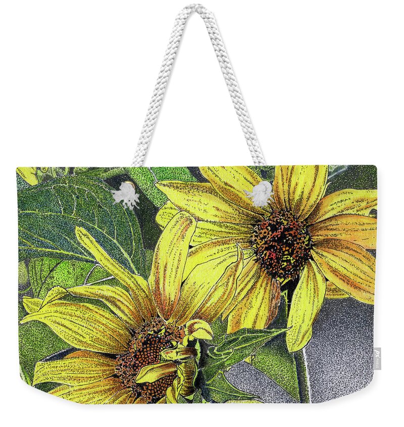 Sunflowers Weekender Tote Bag featuring the mixed media Sunny Daze by Louise Howarth